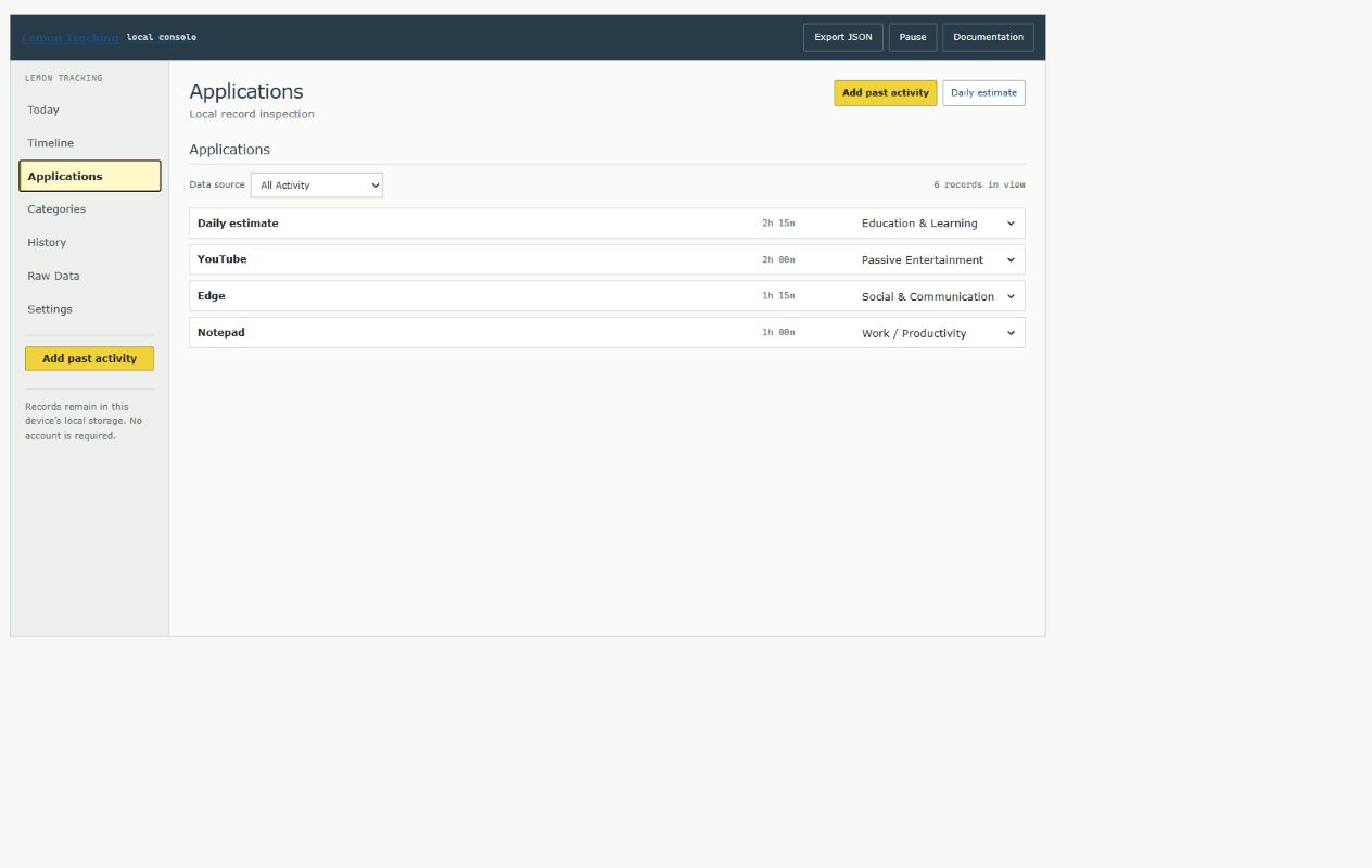 Applications screen